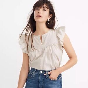 Madewell | Ruffle-Sleeve Bib Top | Metallic Stripe